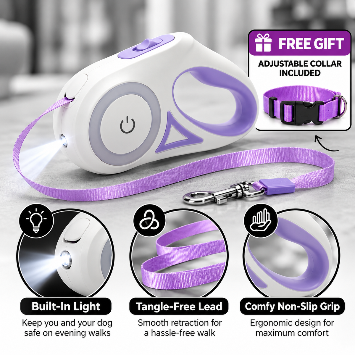 Dog Leash Retractable Leash And Dog Collar Spotlight Automatic Pet Dog Cat Traction Rope For Small Medium Dogs Pet Product